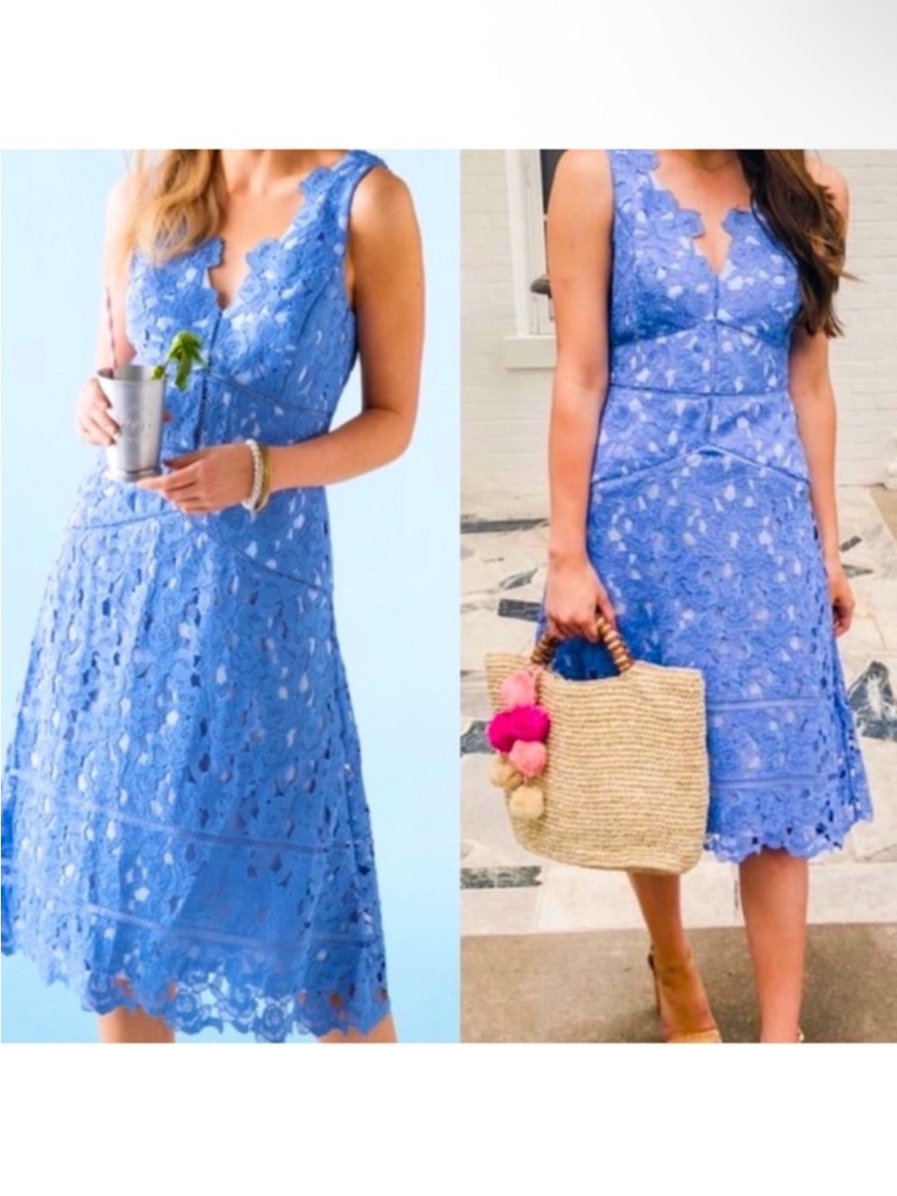 Vineyard Vine Lace 144th Kentucky Derby Dress Periwinkle V Neck Crochet - Picture 6 of 11